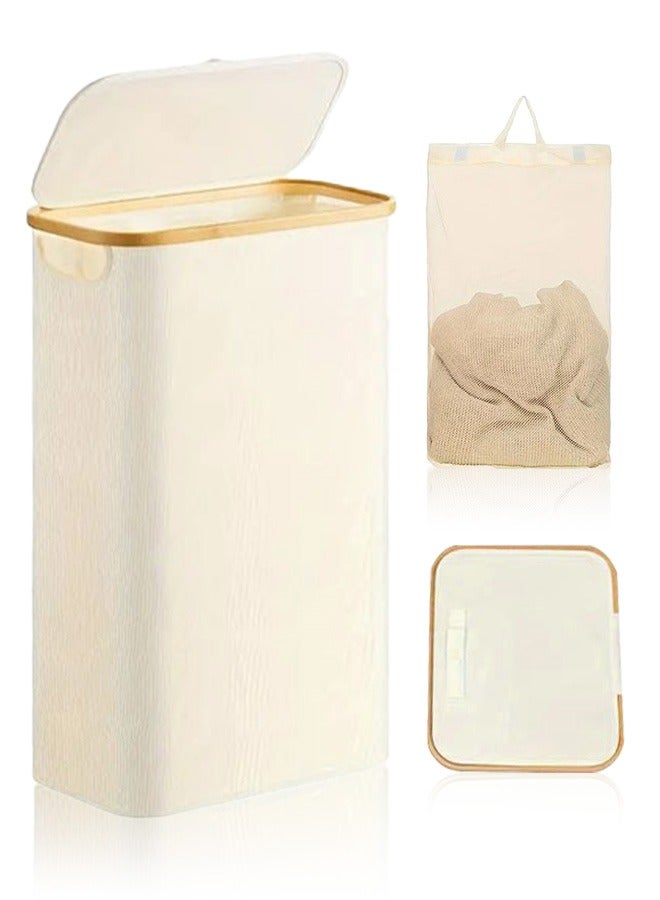 سلة غسيل مع غطاء وحقيبة داخلية قابلة للإزالة - سلة غسيل بسعة كبيرة 100 لتر، سلة تخزين ملابس محمولة، مناسبة للمهاجع والحمامات وغرف النوم، بيج، قابلة للطي، يمكن استخدامها لتخزين الألعاب والخزائن والملابس المتسخة وما إلى ذلك. - Image 1